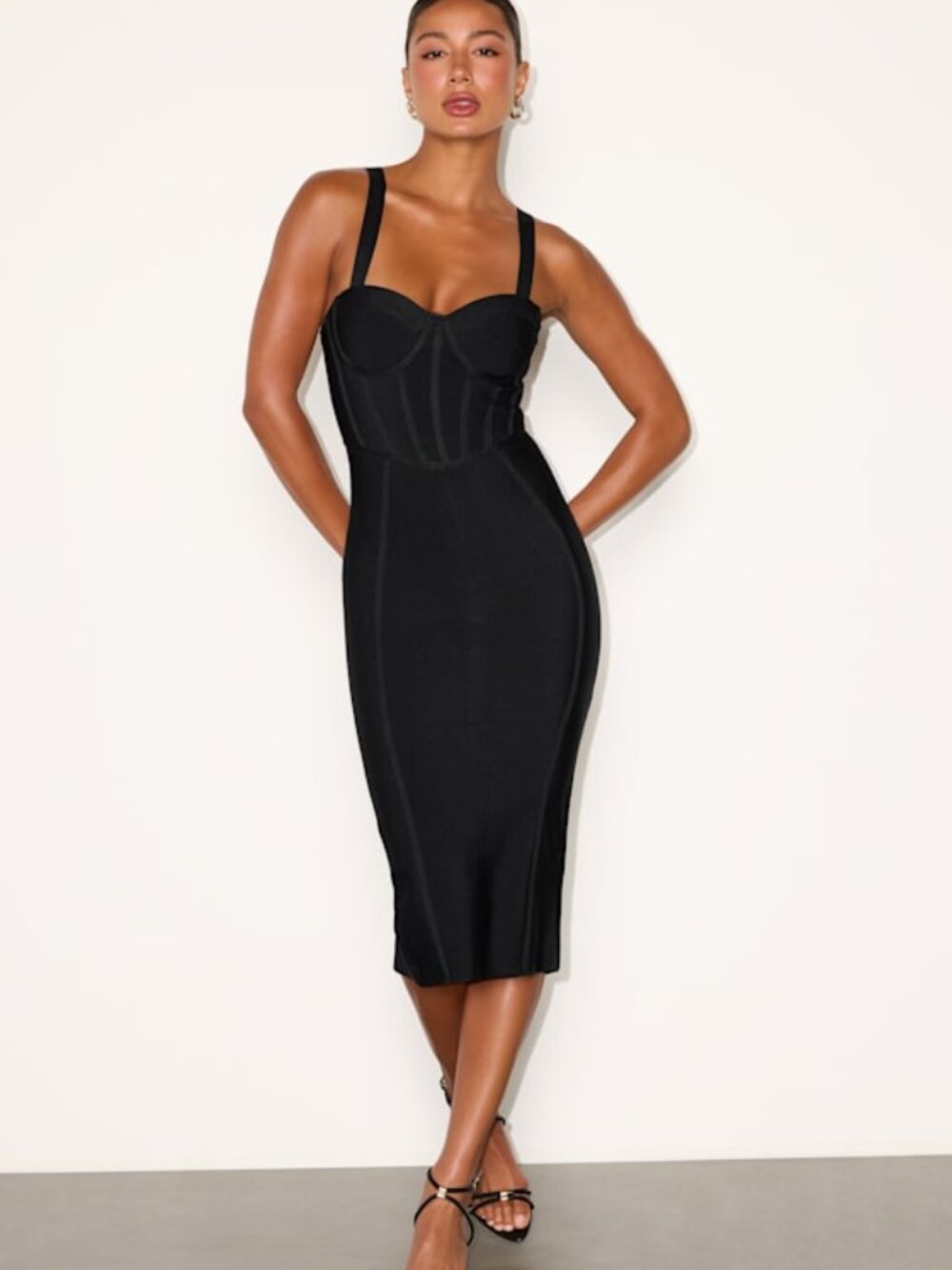 NWT - Lulus Althea Black Bandage Knit Bodycon Midi Dress - Size S